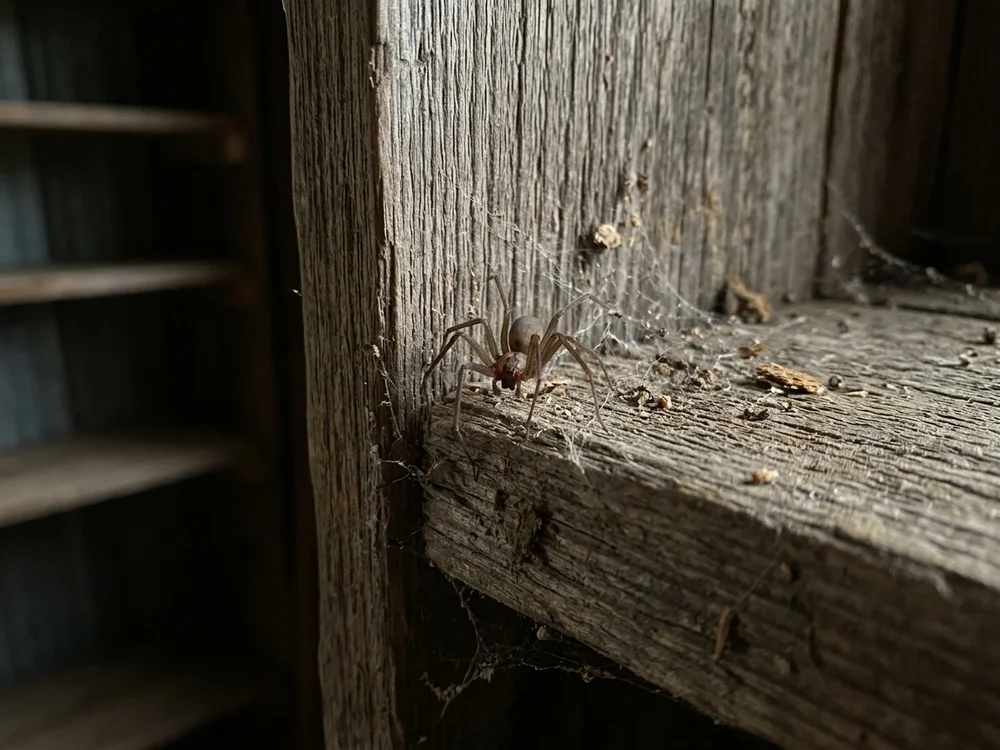 Close-up of an Armory technician inspecting a foundation gap on a newly built Canadian County home for ants and rodents.